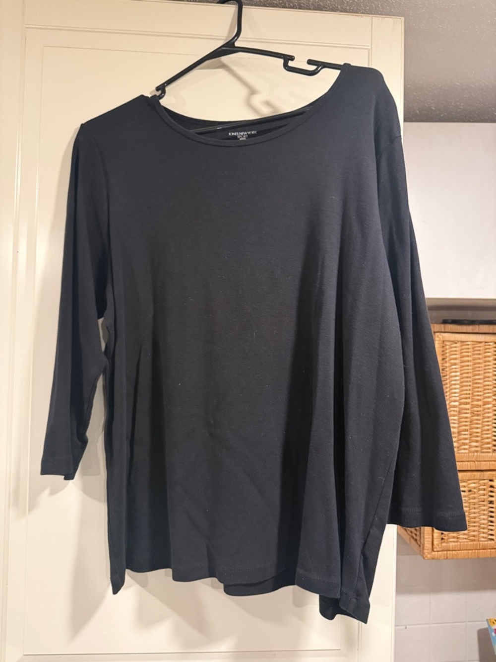 Jones New York Black Relaxed 3/4-Sleeve Top size 2X 4:3 100% cotton